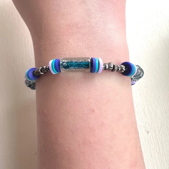 Clay bead bracelet colorful shiny pearl metel bead hand made - Picture 4 of 4